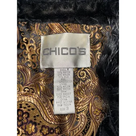 Chico’s Black Quilted Velvet Paisley Vest, Reversible, Faux Fur Collar Sz 16/XL - Picture 3 of 4